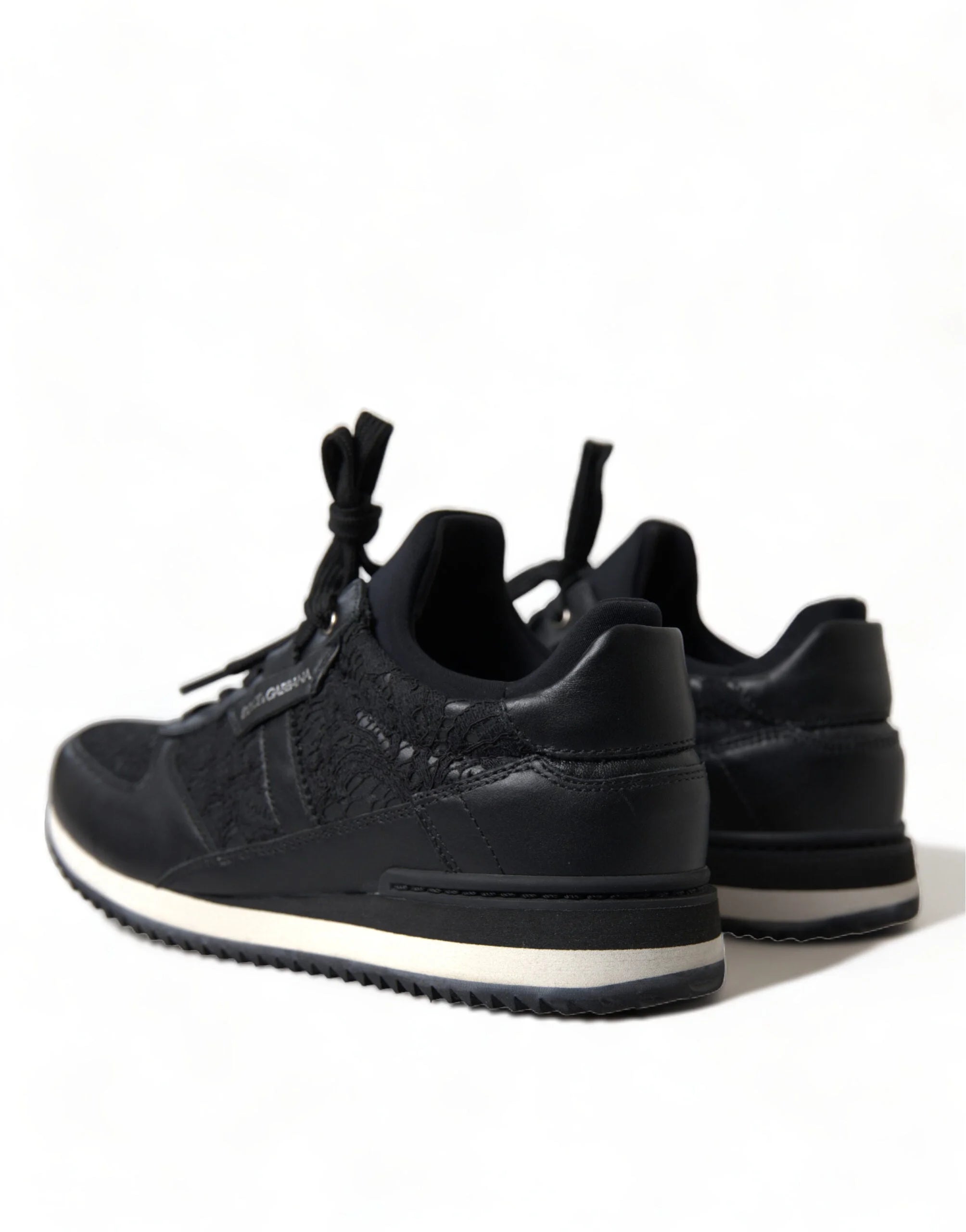 Dolce & Gabbana Black Floral Lace Leather Sneakers Shoes - EU36/US5.5