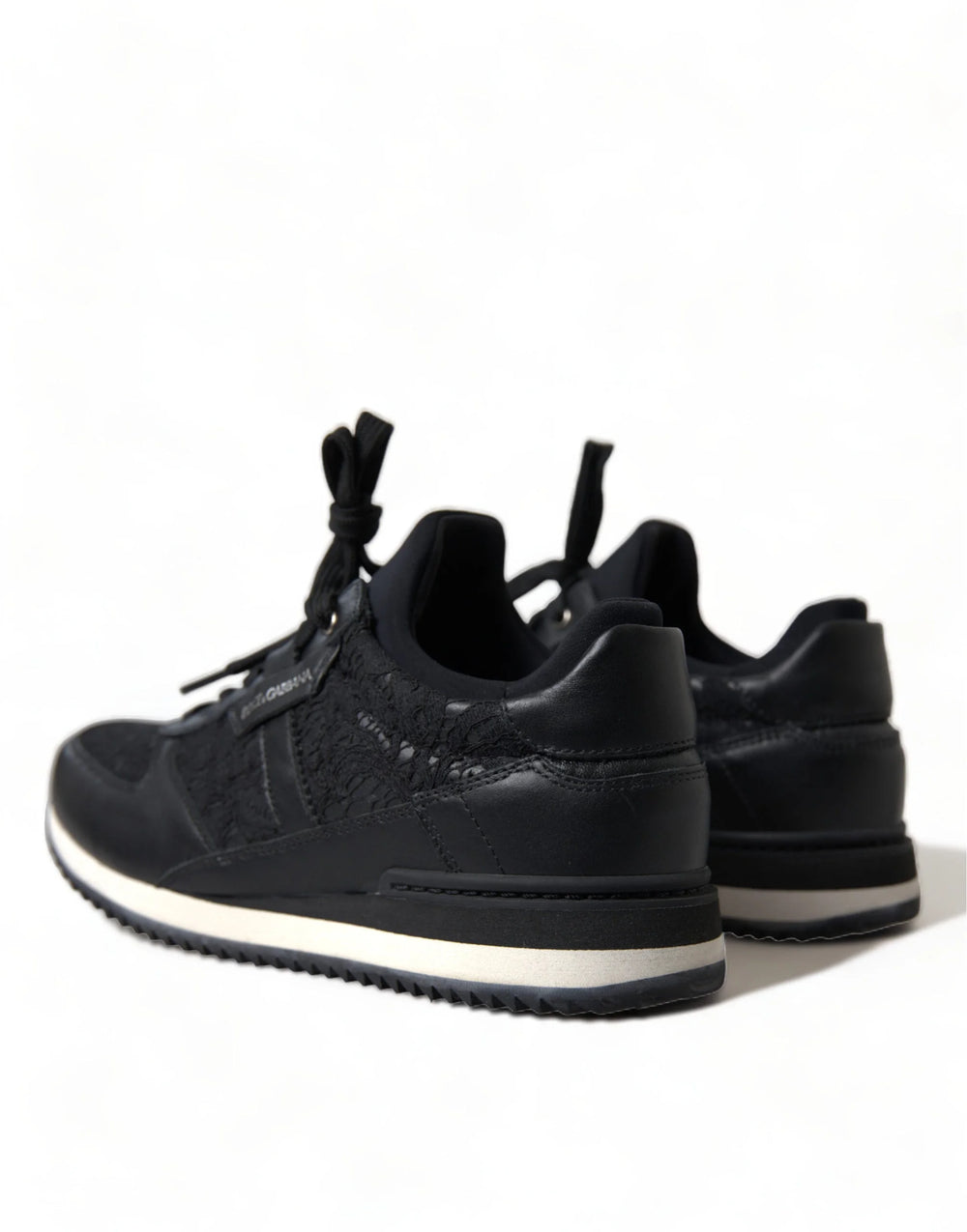 Dolce & Gabbana Black Floral Lace Leather Sneakers Shoes - EU36/US5.5