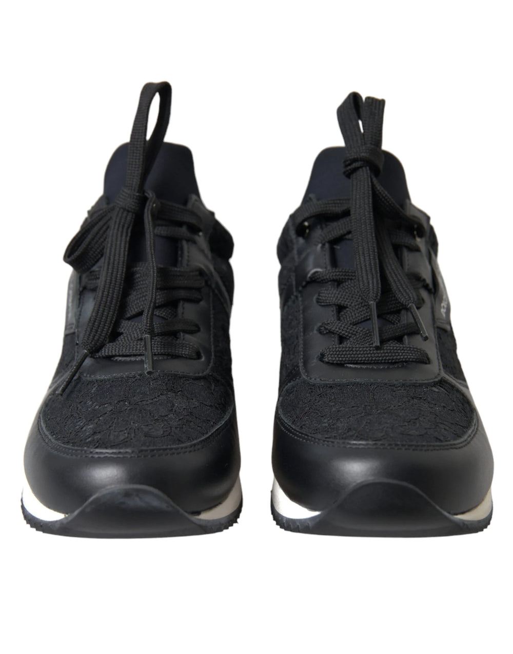 Dolce & Gabbana Black Floral Lace Leather Sneakers Shoes - EU36/US5.5