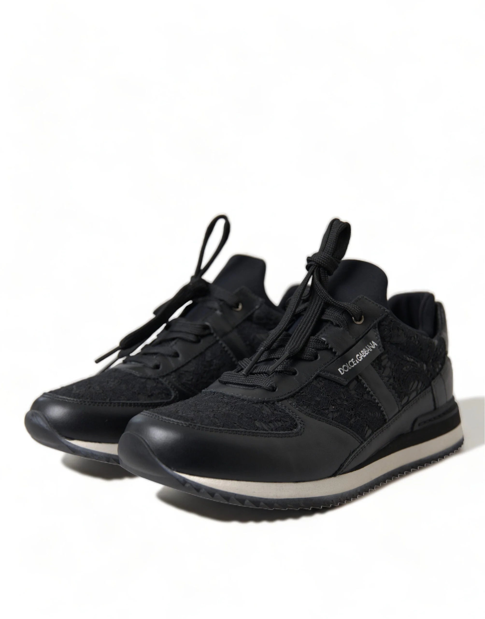 Dolce & Gabbana Black Floral Lace Leather Sneakers Shoes - EU36/US5.5