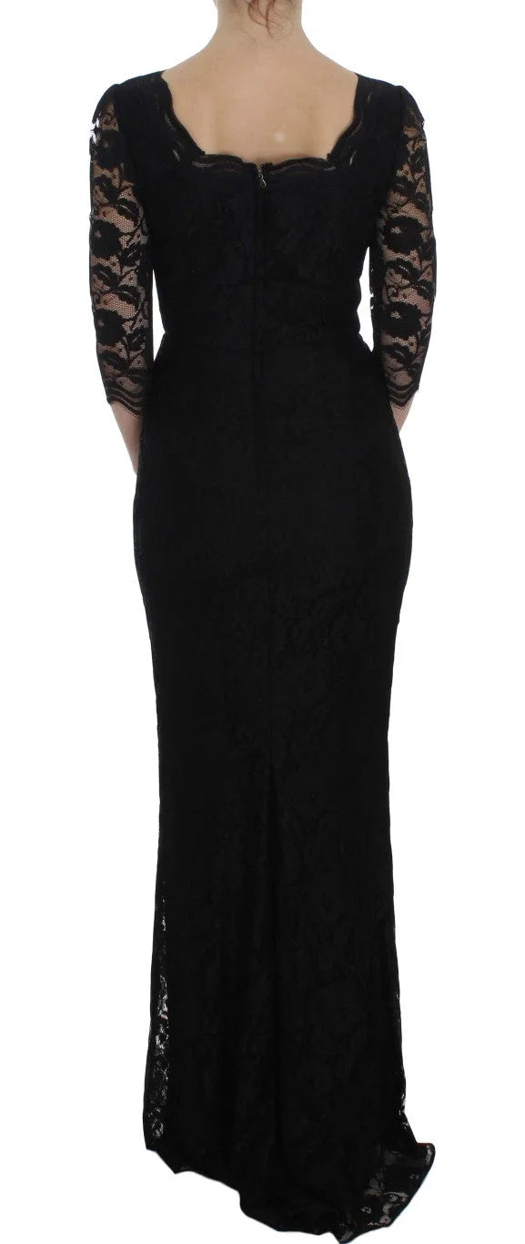 Dolce & Gabbana Black Floral Lace Long Ball Maxi Dress - IT40|S - Dresses