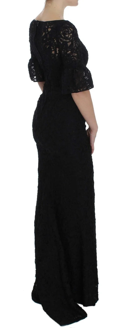 Dolce & Gabbana Black Floral Lace Long Bodycon Maxi Dress - Dresses