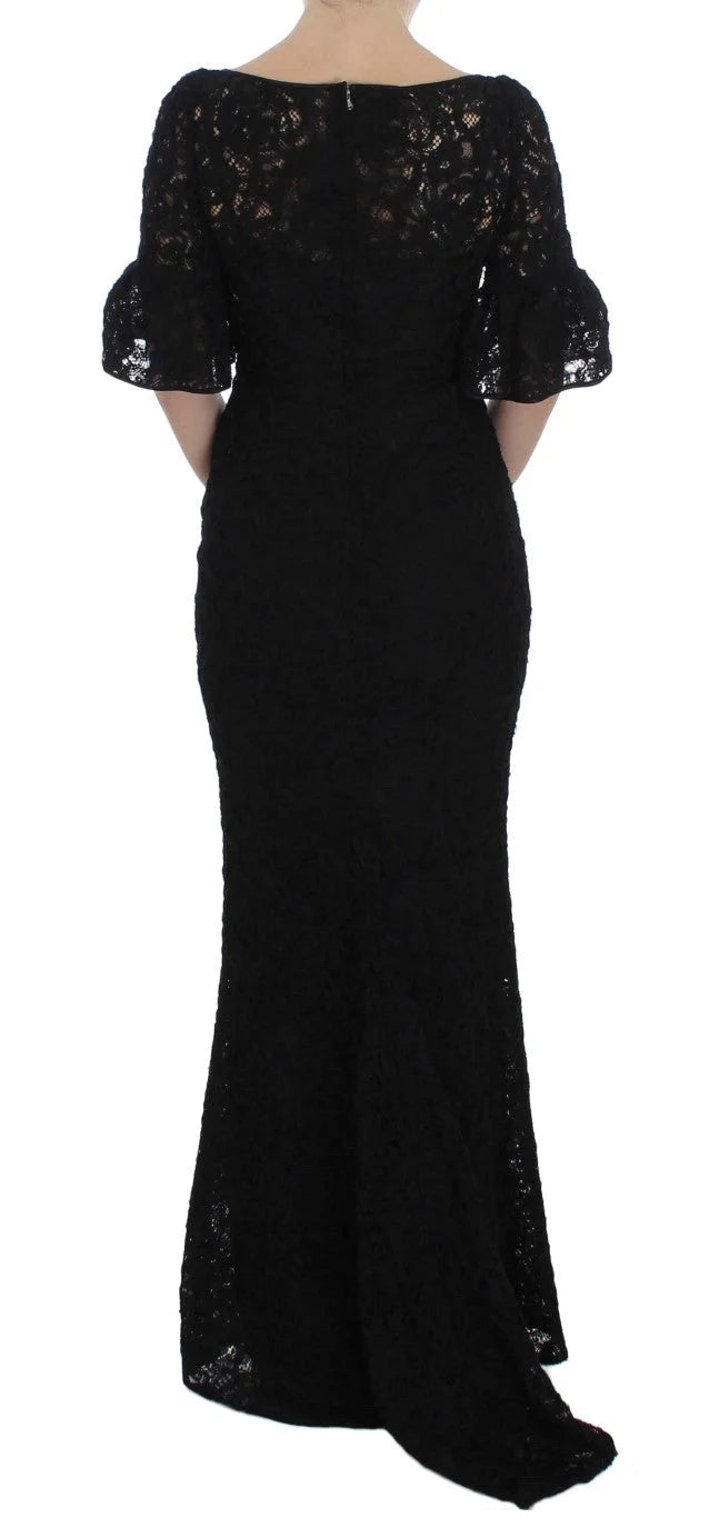 Dolce & Gabbana Black Floral Lace Long Bodycon Maxi Dress - Dresses