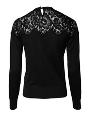 Dolce & Gabbana Black Floral Lace Long Sleeves Blouse Top - IT36|XXS - Blouses