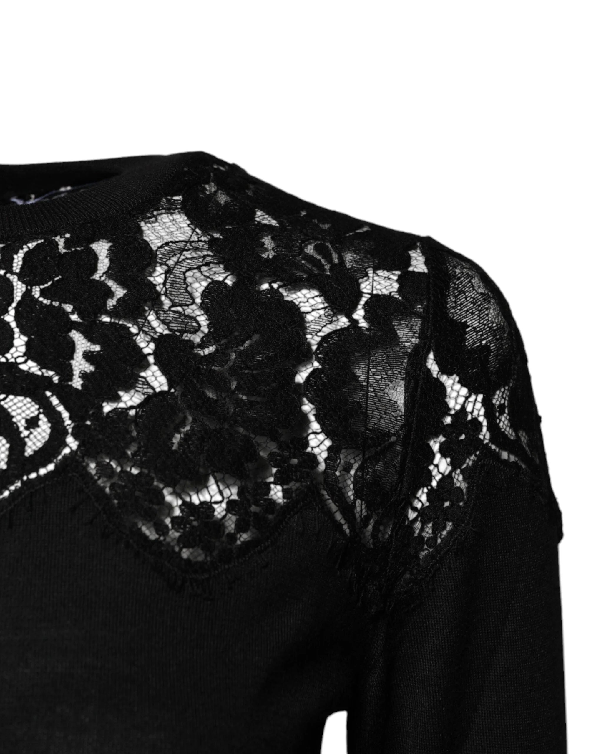 Dolce & Gabbana Black Floral Lace Long Sleeves Blouse Top - IT36|XXS - Blouses