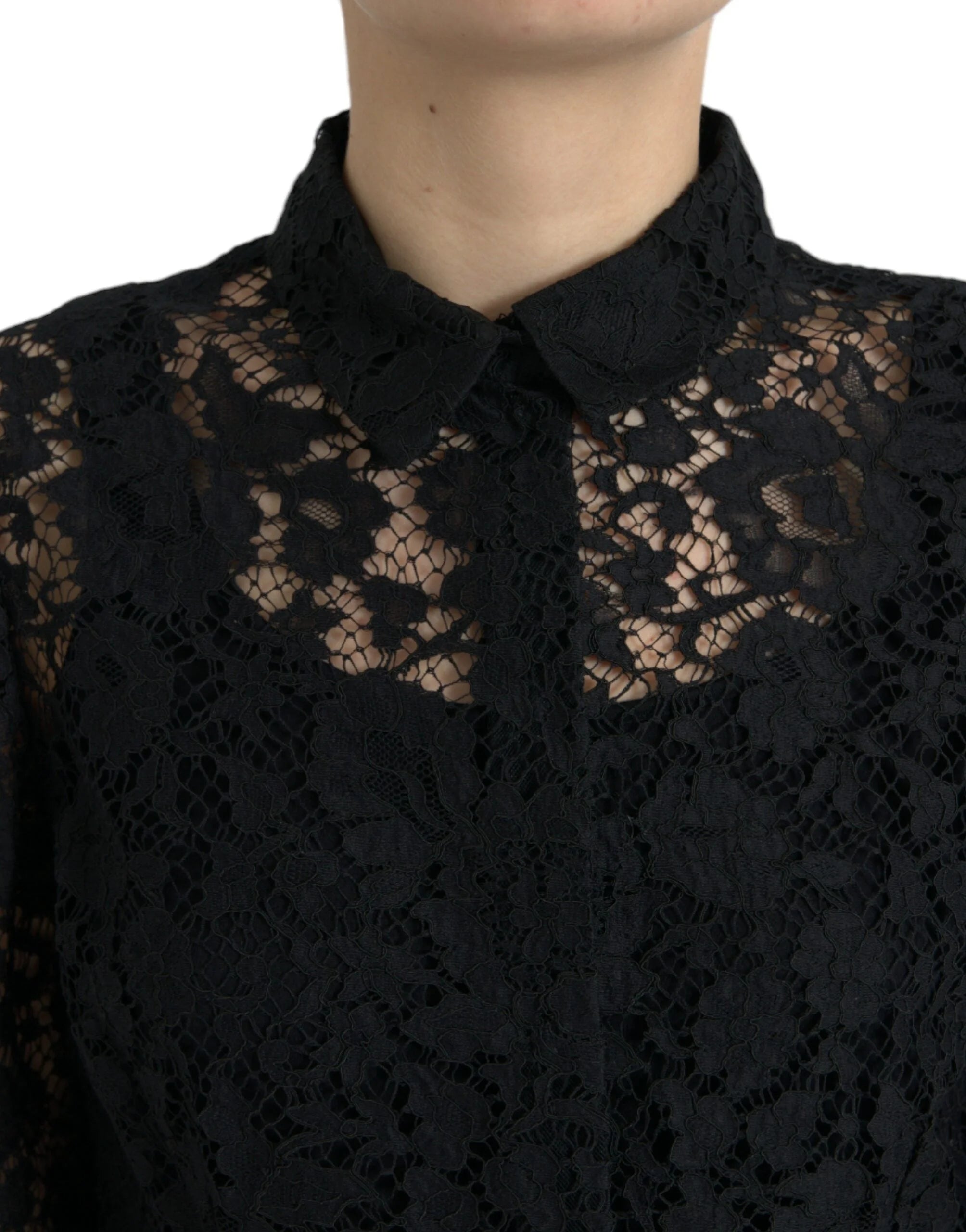Dolce & Gabbana Black Floral Lace Long Sleeves Blouse Top - IT42|M - Blouses