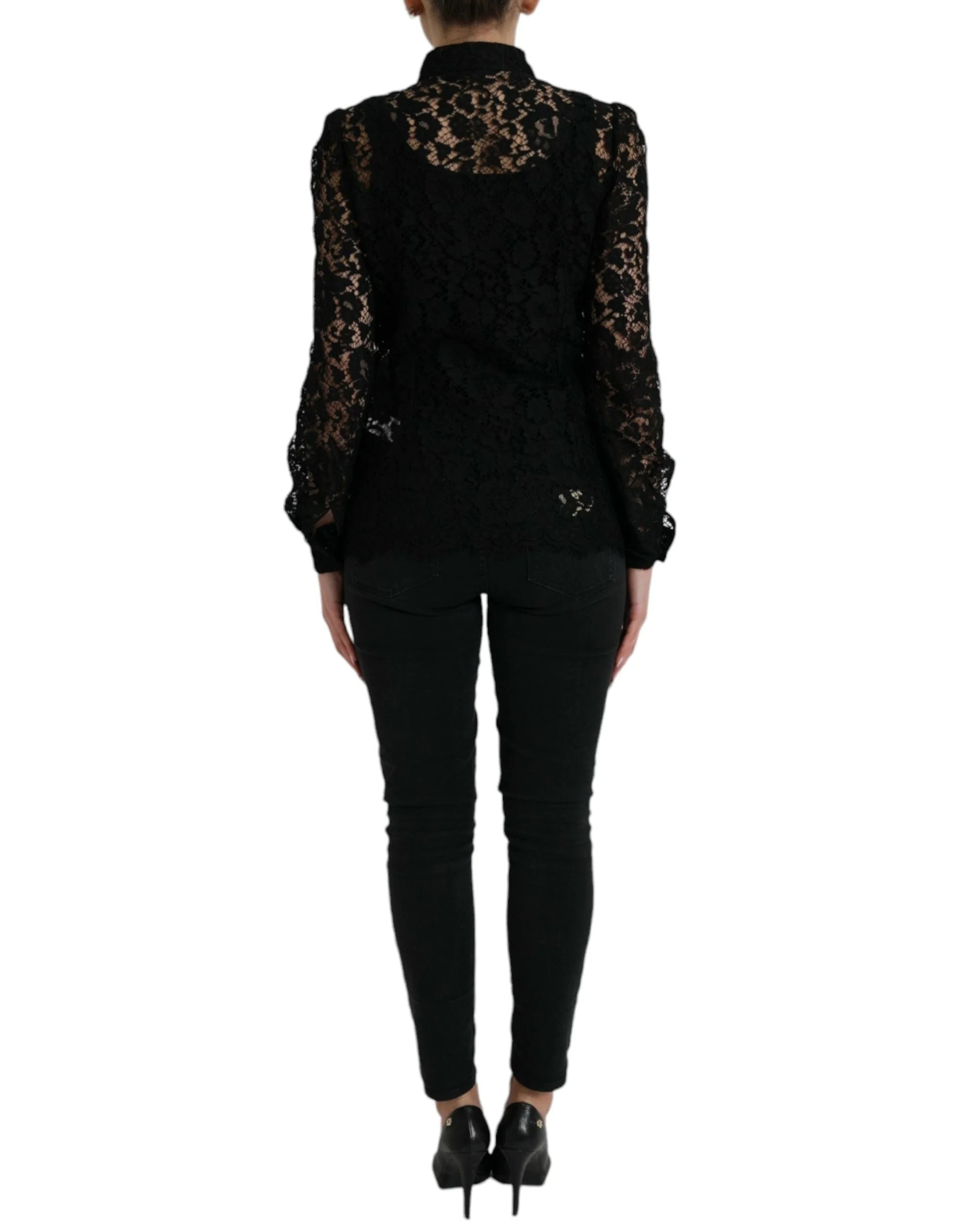 Dolce & Gabbana Black Floral Lace Long Sleeves Blouse Top - IT42|M - Blouses
