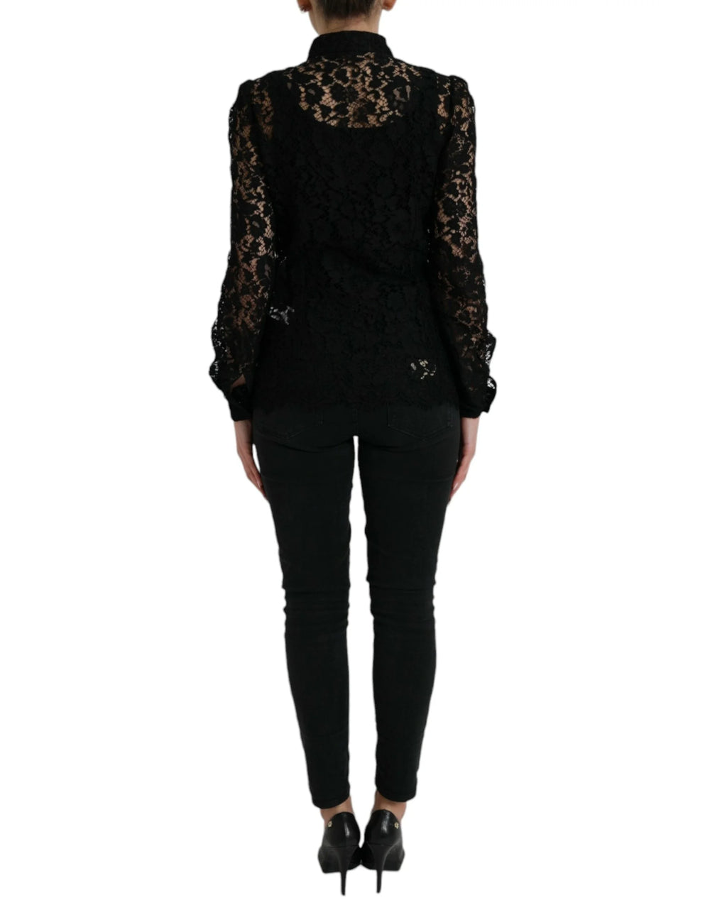 Dolce & Gabbana Black Floral Lace Long Sleeves Blouse Top - IT42|M - Blouses