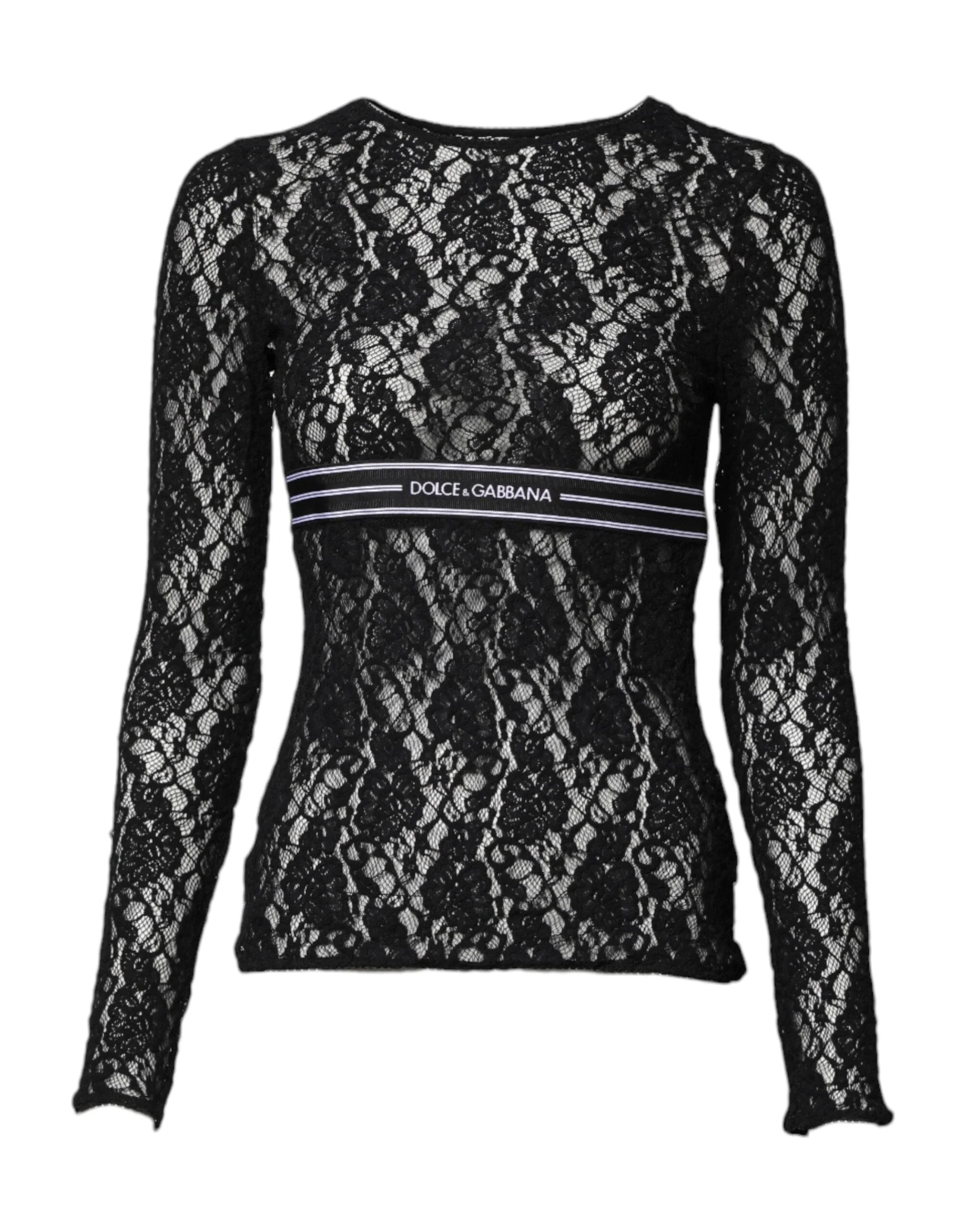 Dolce & Gabbana Black Floral Lace Long Sleeves Pullover Top - IT40|S - Blouses