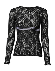 Dolce & Gabbana Black Floral Lace Long Sleeves Pullover Top - IT40|S - Blouses