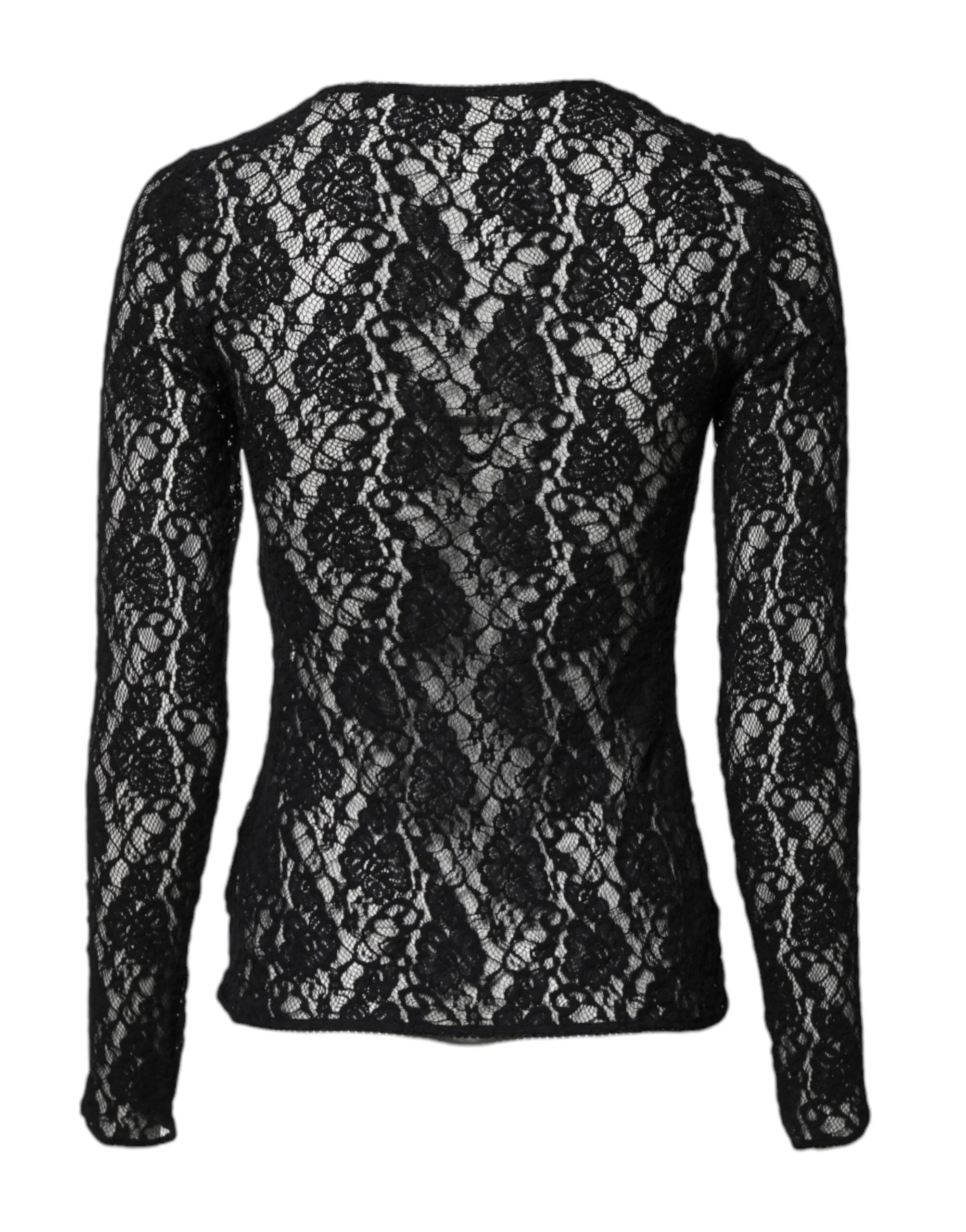 Dolce & Gabbana Black Floral Lace Long Sleeves Pullover Top - IT40|S - Blouses