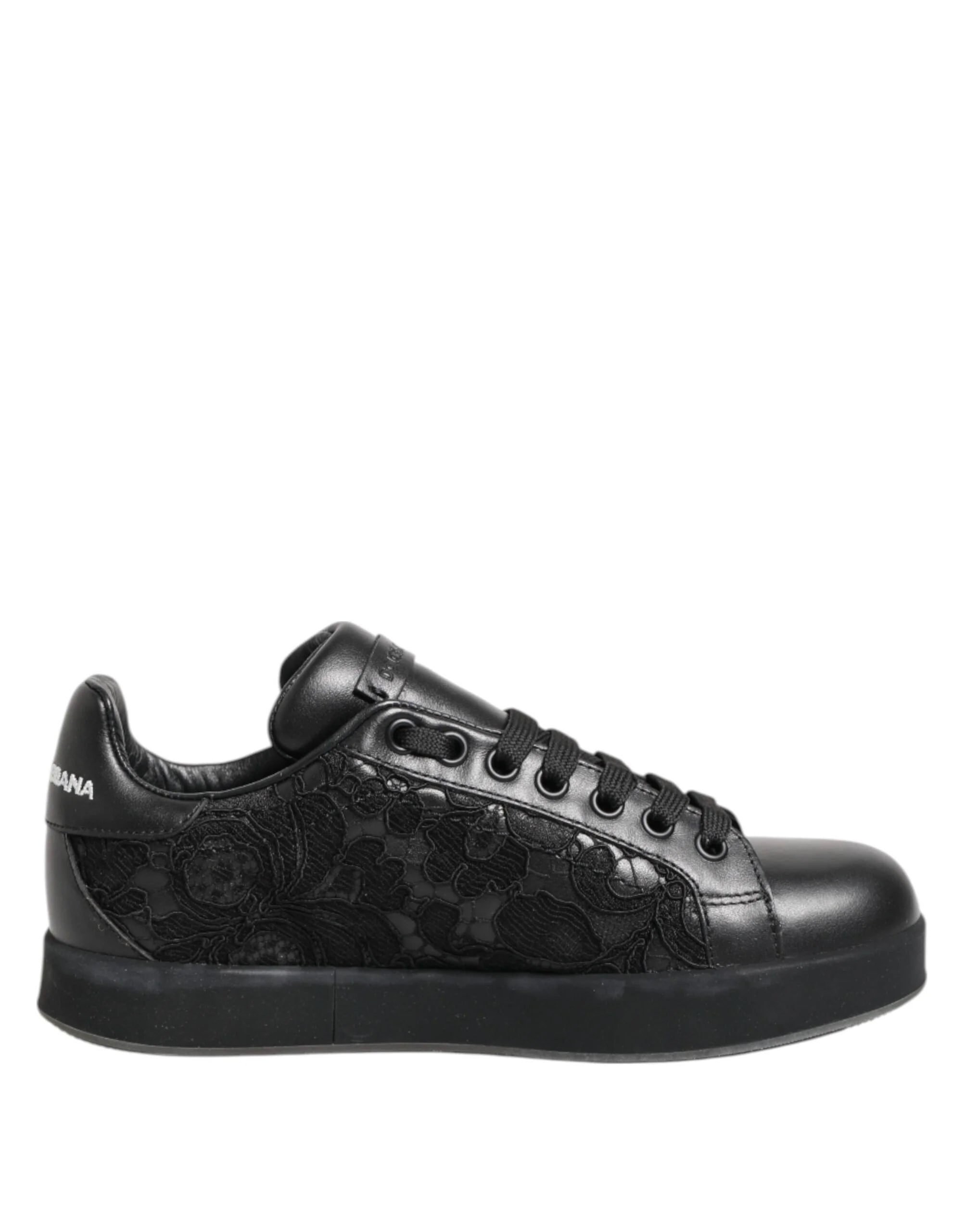 Dolce & Gabbana Black Floral Lace Low Top Sneakers Shoes - EU35/US4.5 - Sneakers