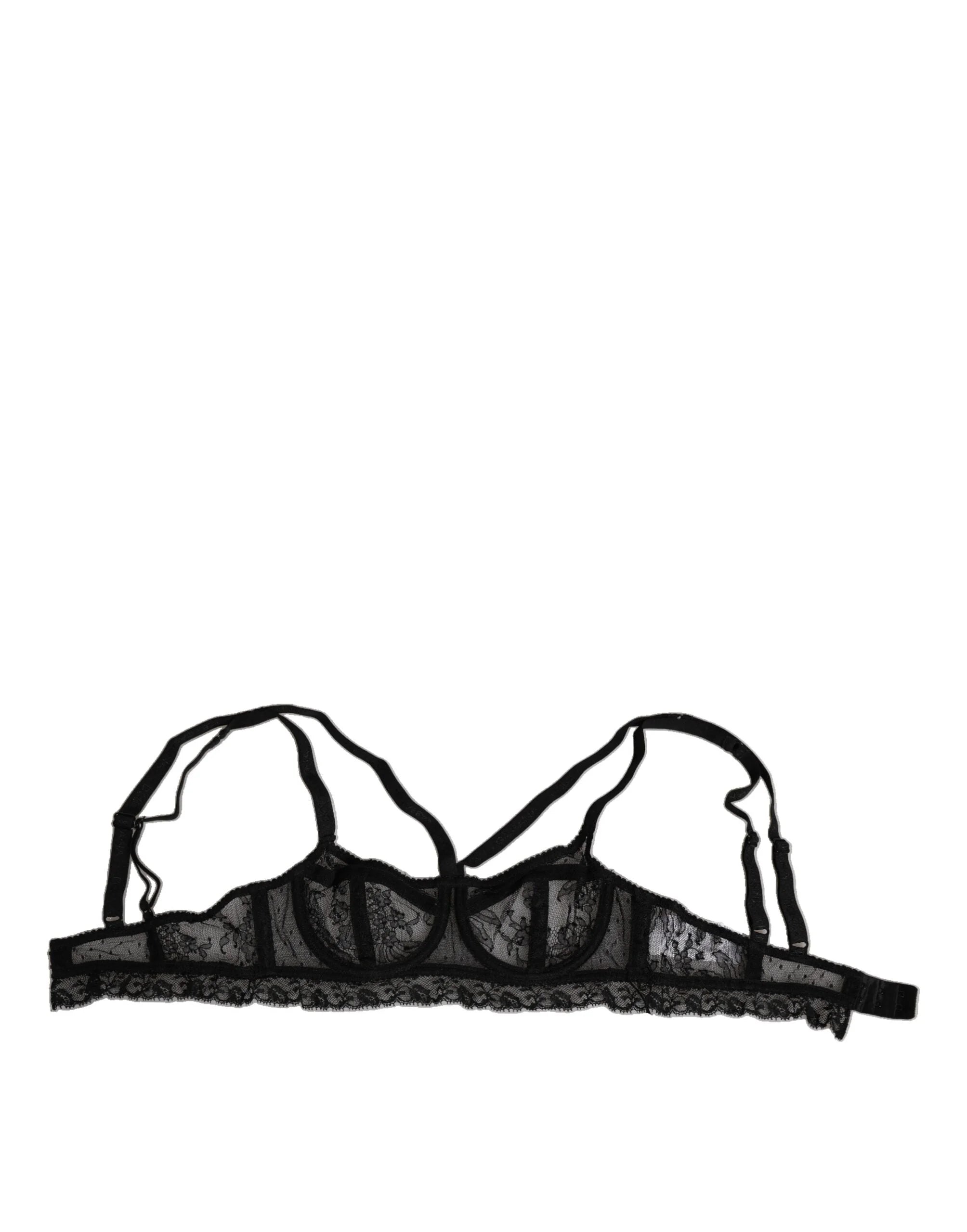 Dolce & Gabbana Black Floral Lace Nylon Balconcino Bra Underwear - IT2 | S - Bras