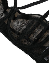 Dolce & Gabbana Black Floral Lace Nylon Balconcino Bra Underwear - IT2 | S - Bras