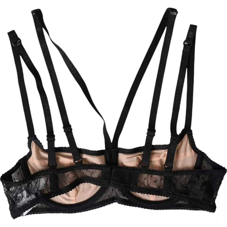 Dolce & Gabbana Black Floral Lace Nylon Balconcino Bra Underwear - IT2 | S - Bras