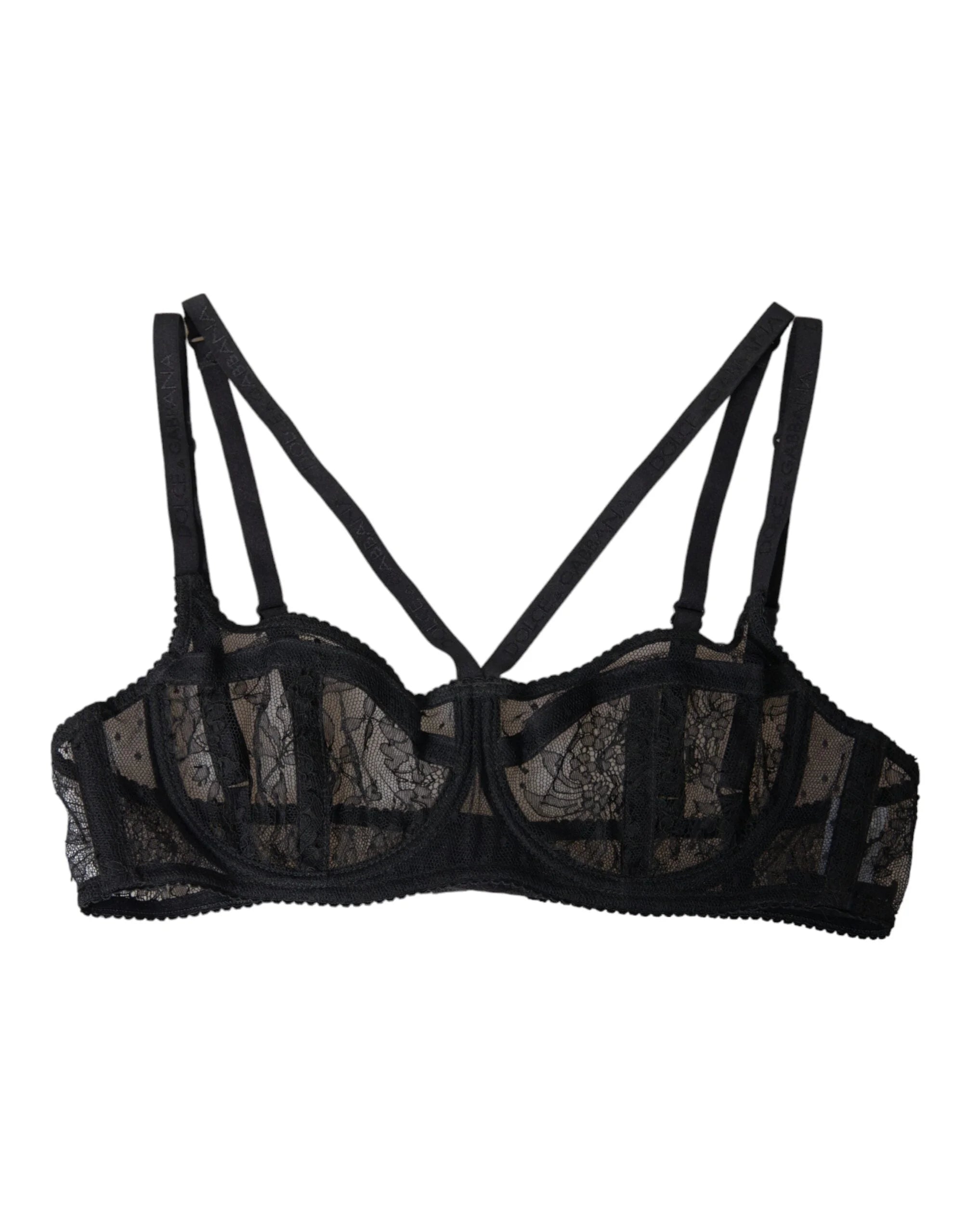 Dolce & Gabbana Black Floral Lace Nylon Balconcino Bra Underwear - IT2 | S - Bras