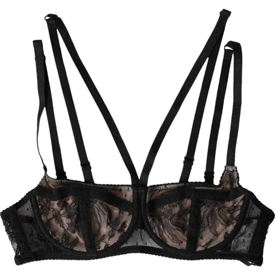 Dolce & Gabbana Black Floral Lace Nylon Balconcino Bra Underwear - IT2 | S - Bras