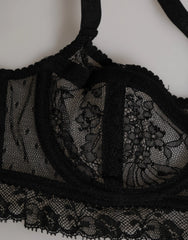 Dolce & Gabbana Black Floral Lace Nylon Balconcino Bra Underwear - IT2 | S - Bras