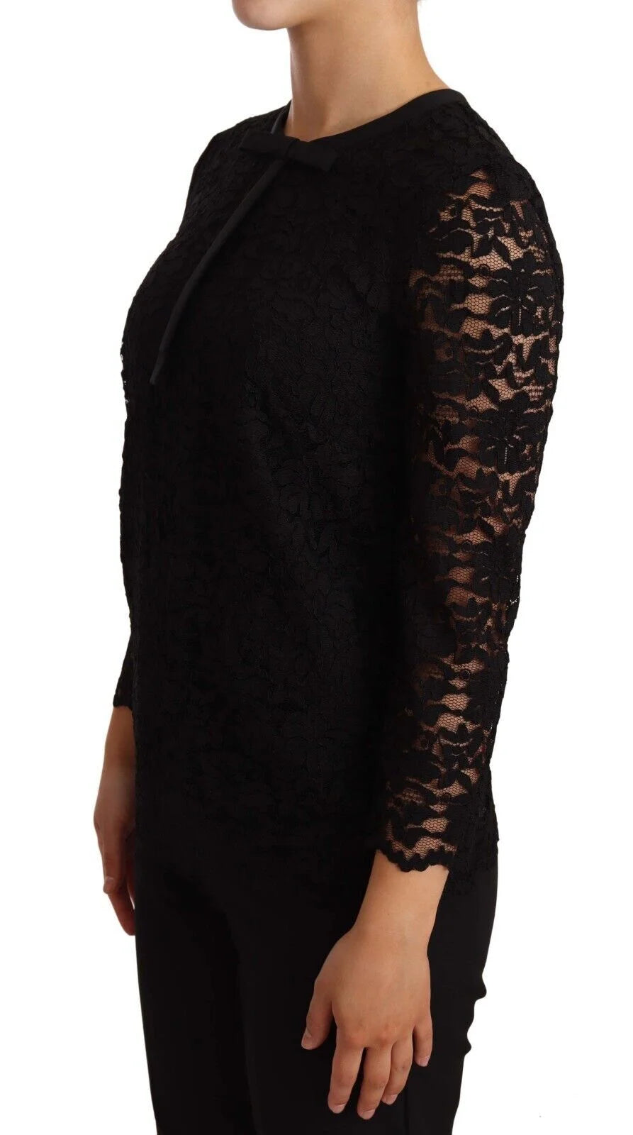 Dolce & Gabbana Black Floral Lace Nylon Blouse Top - IT36 | XS - Blouses