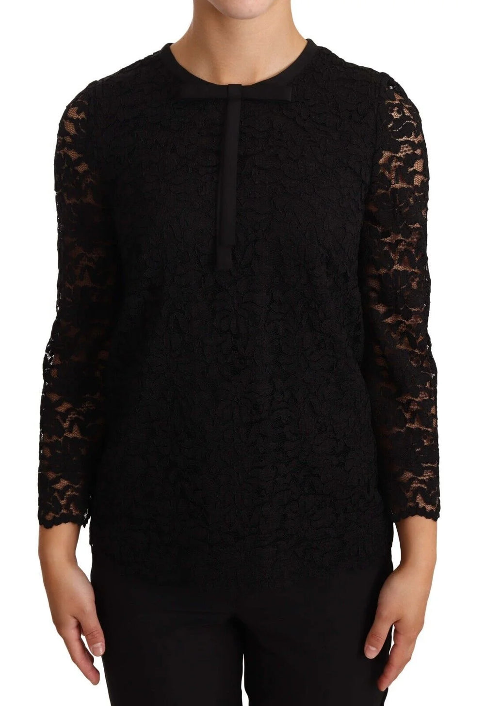 Dolce & Gabbana Black Floral Lace Nylon Blouse Top - IT36 | XS - Blouses