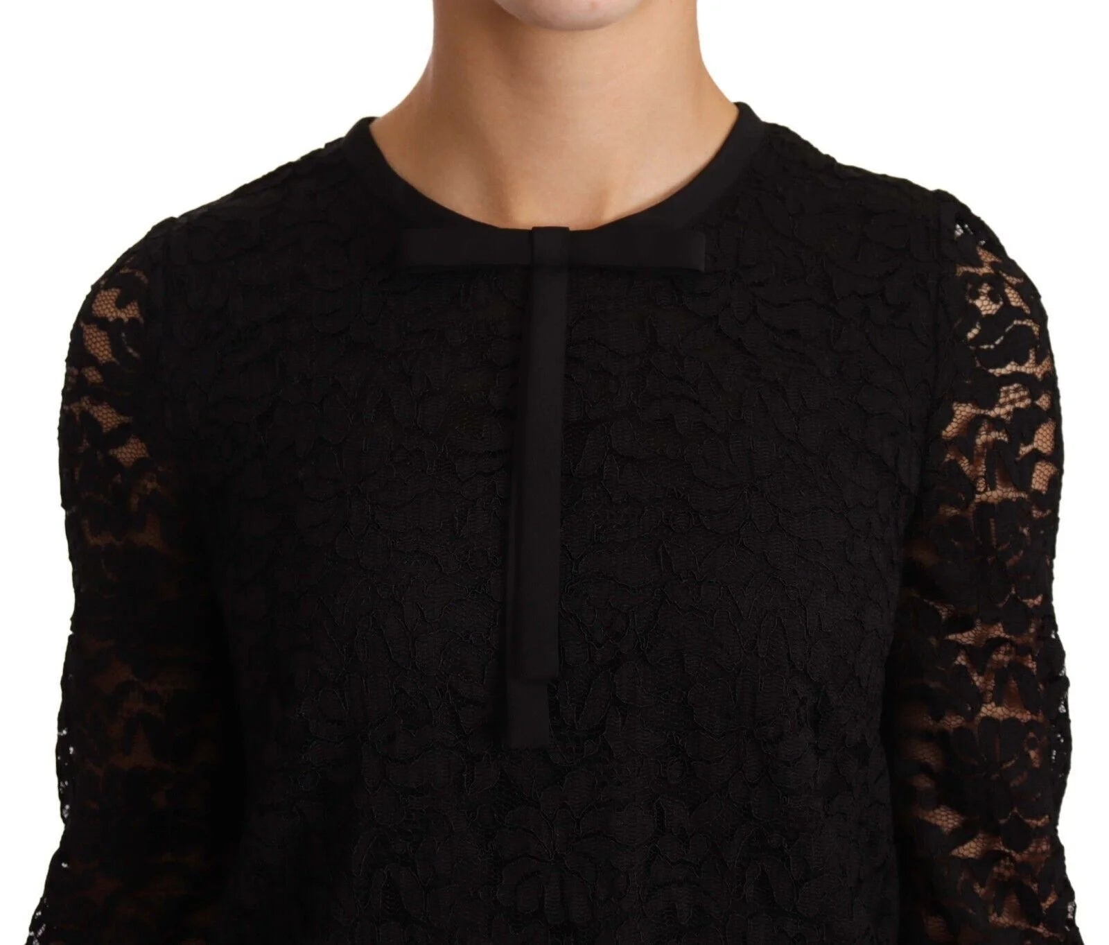 Dolce & Gabbana Black Floral Lace Nylon Blouse Top - IT36 | XS - Blouses
