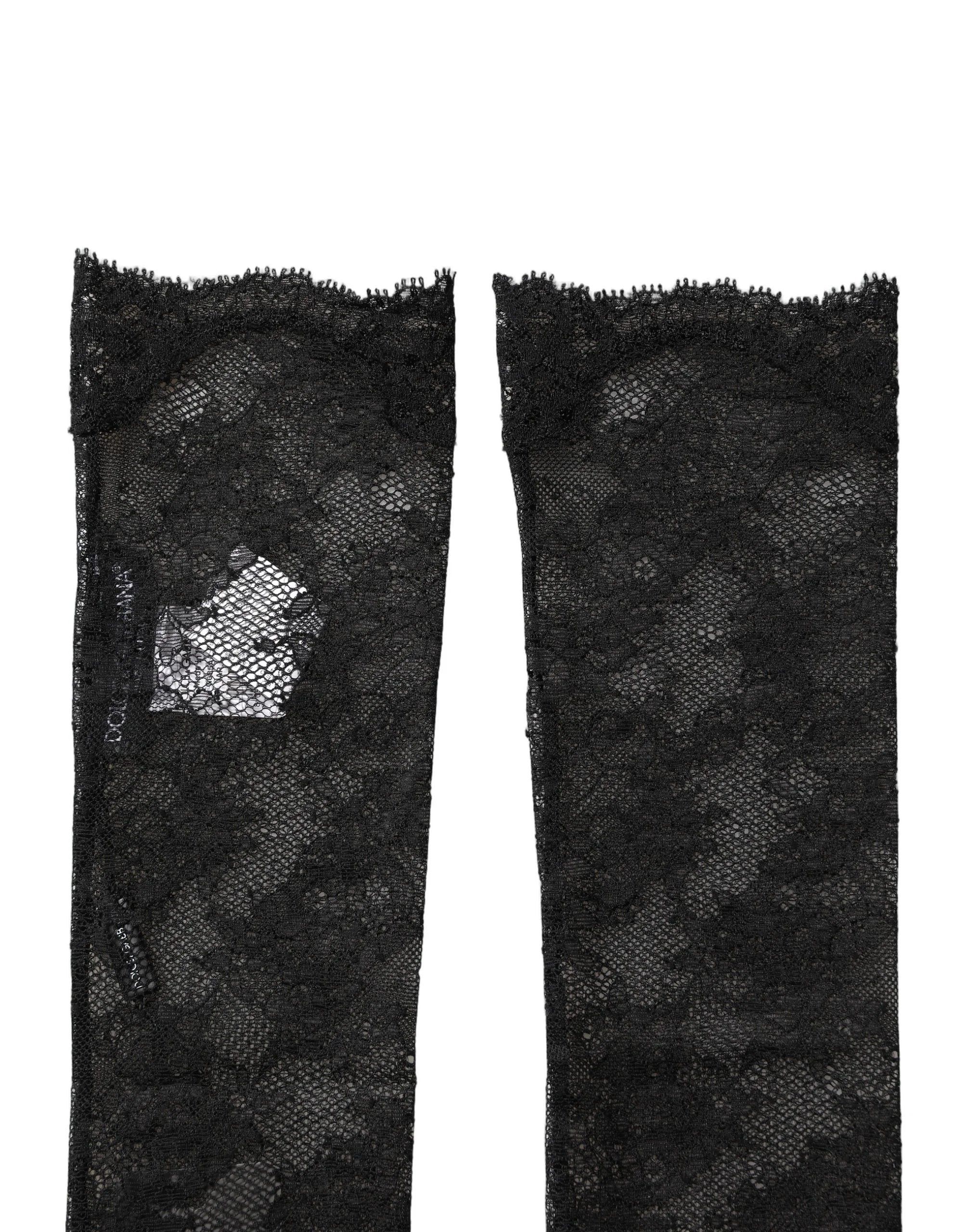 Dolce & Gabbana Black Floral Lace Nylon Stretch Knee Socks - M