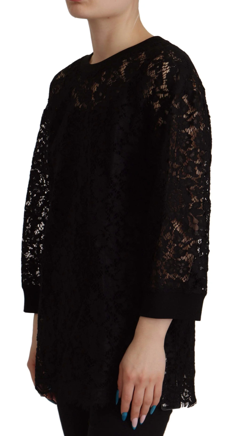 Dolce & Gabbana Black Floral Lace Pullover Sicily Blouse - Blouses