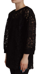 Dolce & Gabbana Black Floral Lace Pullover Sicily Blouse - Blouses