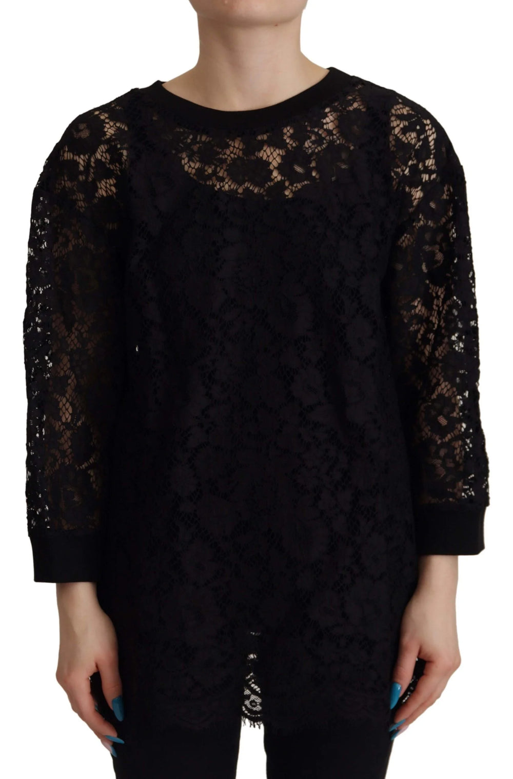 Dolce & Gabbana Black Floral Lace Pullover Sicily Blouse - Blouses