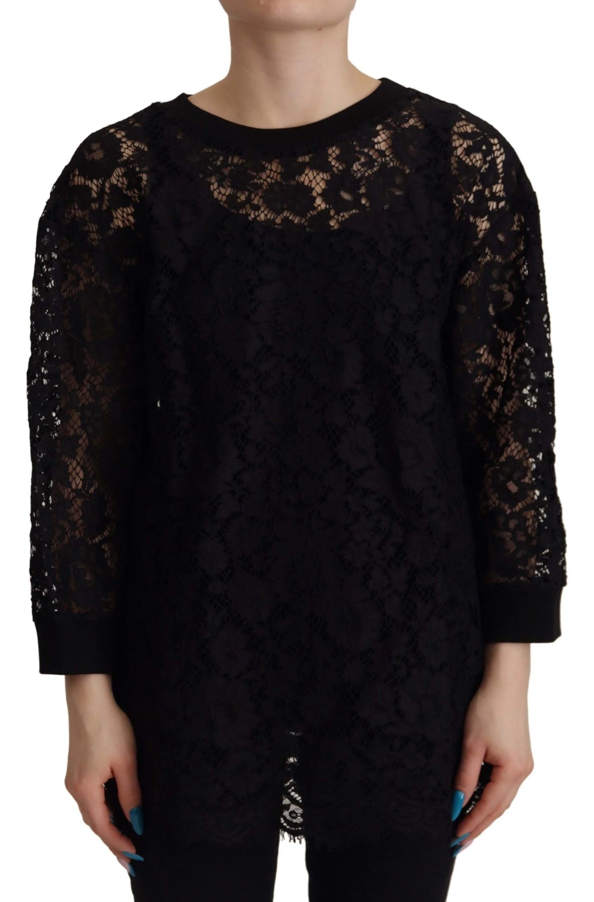 Dolce & Gabbana Black Floral Lace Pullover Sicily Blouse - Blouses