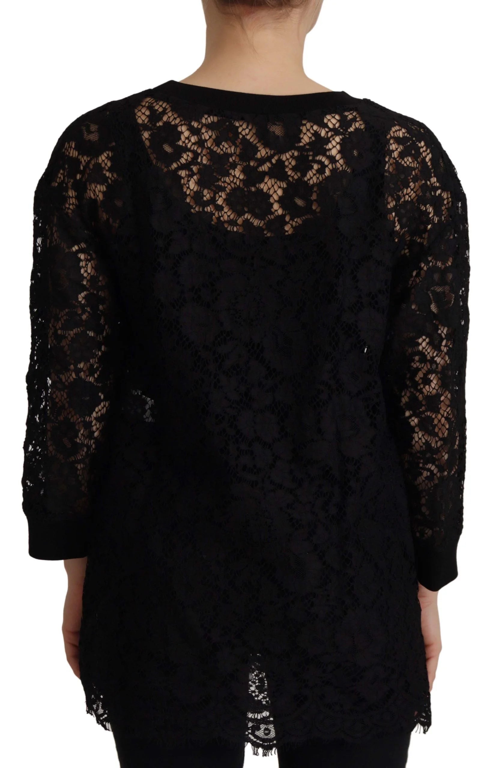 Dolce & Gabbana Black Floral Lace Pullover Sicily Blouse - Blouses
