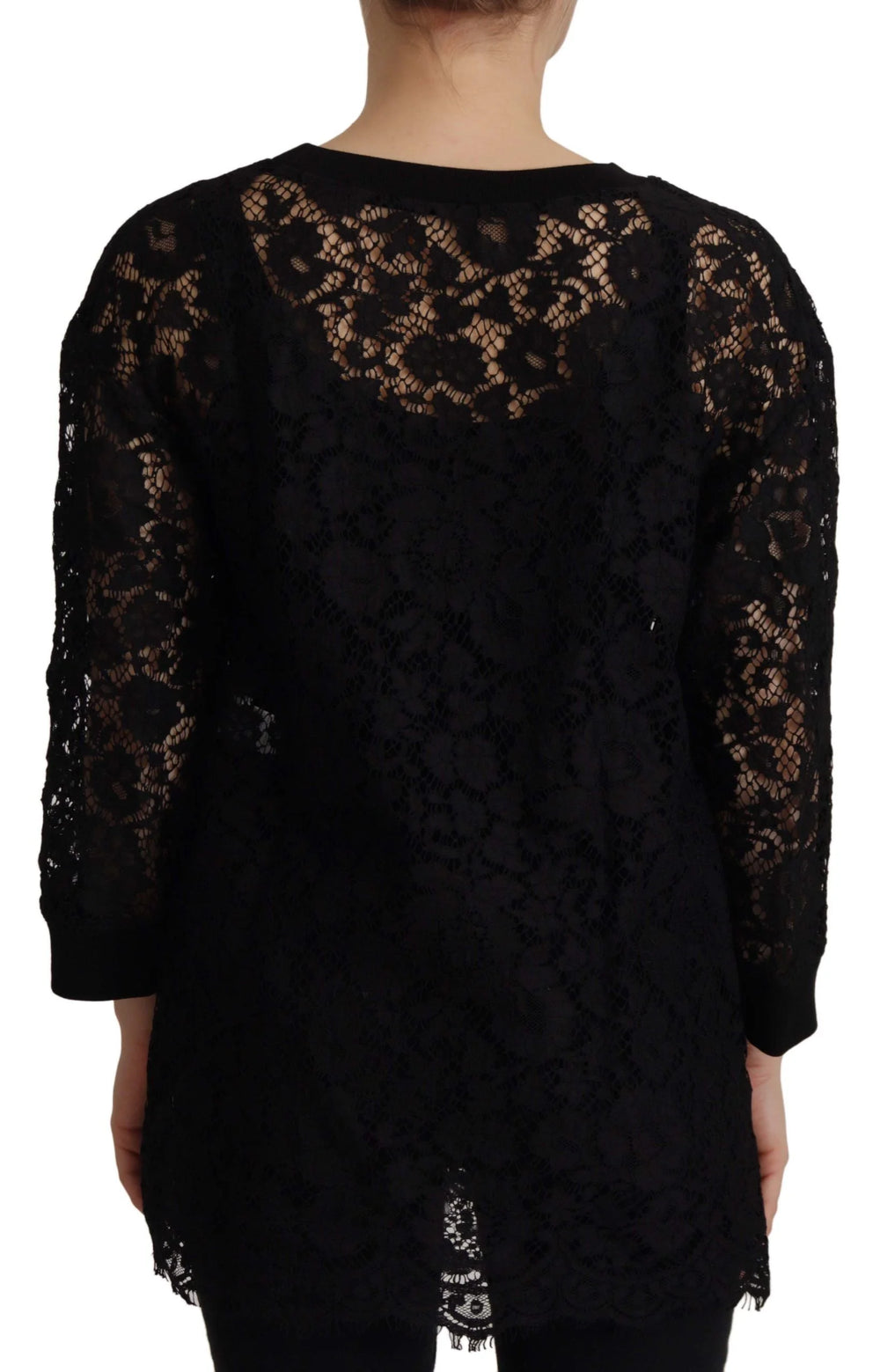 Dolce & Gabbana Black Floral Lace Pullover Sicily Blouse - Blouses