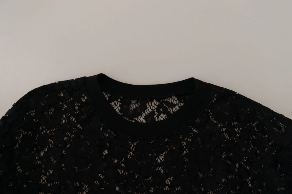 Dolce & Gabbana Black Floral Lace Pullover Sicily Blouse - Blouses