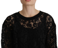 Dolce & Gabbana Black Floral Lace Pullover Sicily Blouse - Blouses
