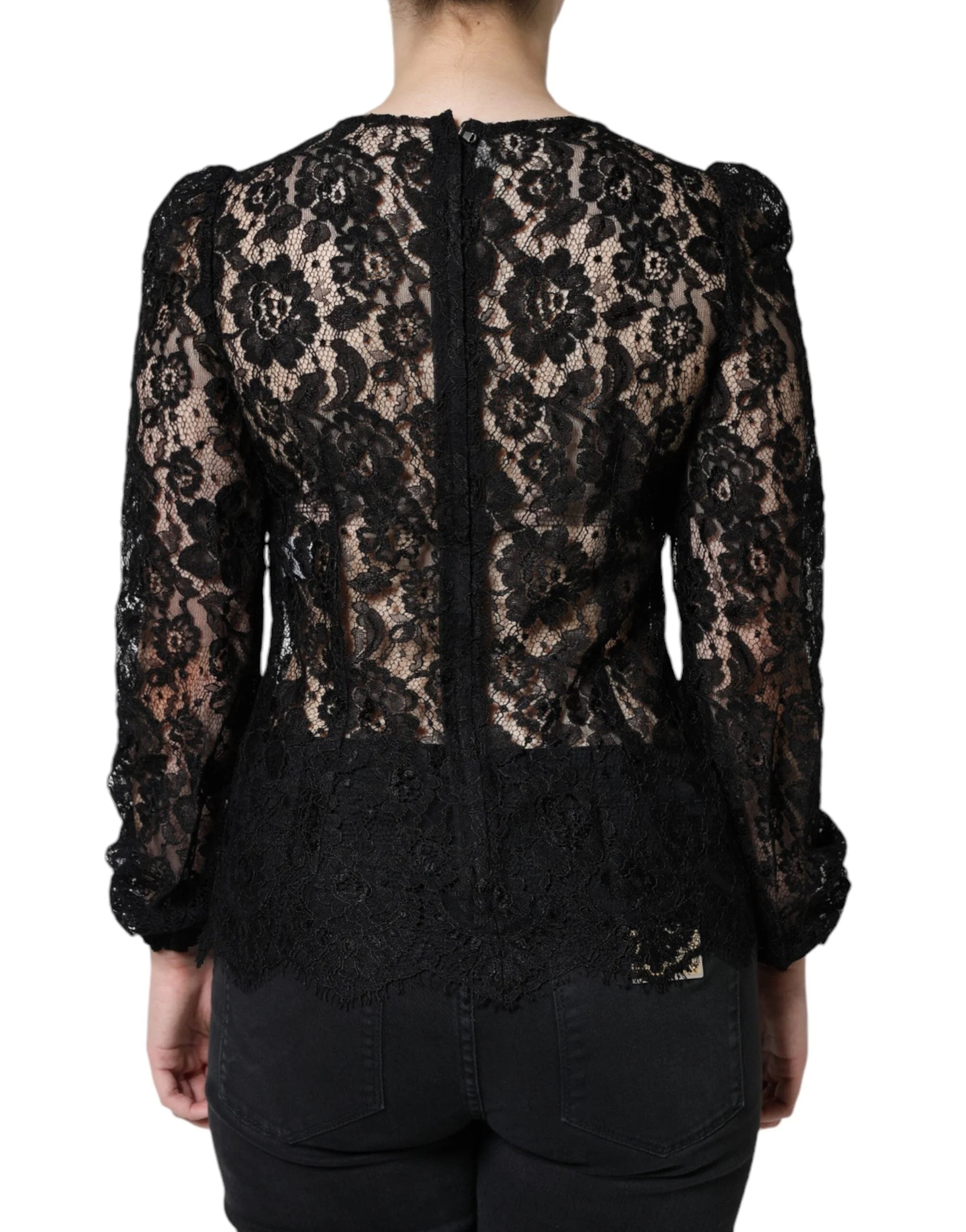 Dolce & Gabbana Black Floral Lace See Through Long Sleeve Top - IT40|S - Blouses