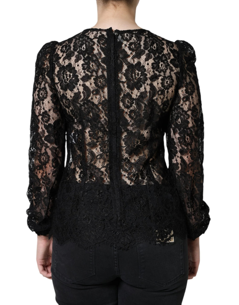 Dolce & Gabbana Black Floral Lace See Through Long Sleeve Top - IT40|S - Blouses