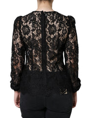 Dolce & Gabbana Black Floral Lace See Through Long Sleeve Top - IT40|S - Blouses