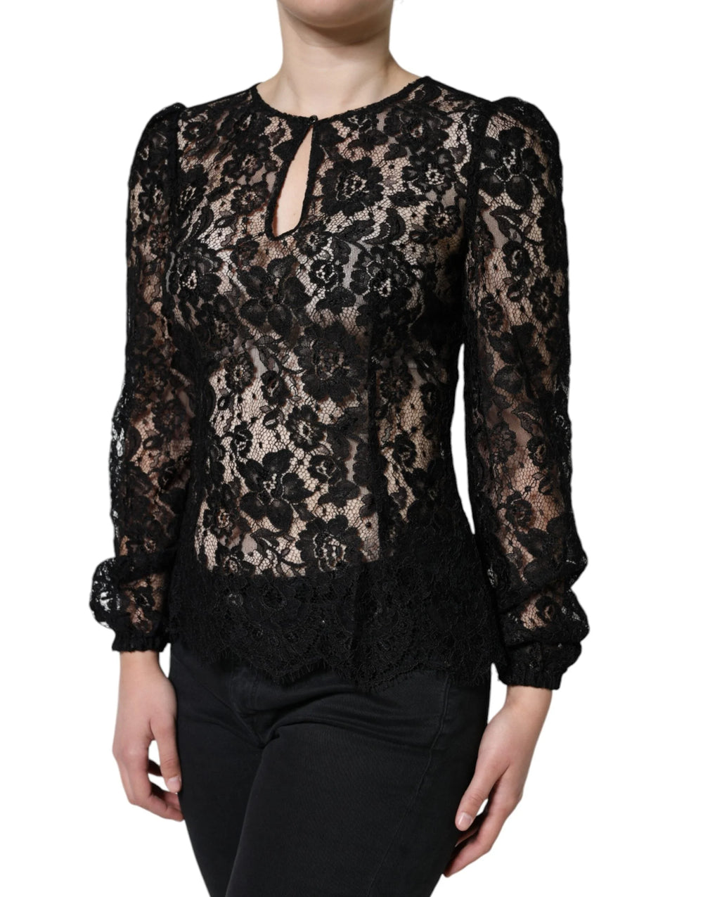 Dolce & Gabbana Black Floral Lace See Through Long Sleeve Top - IT40|S - Blouses