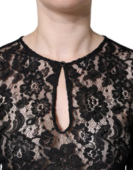 Dolce & Gabbana Black Floral Lace See Through Long Sleeve Top - IT40|S - Blouses