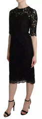 Dolce & Gabbana Black Floral Lace Sheath Knee Length Dress - IT40|S - Dresses