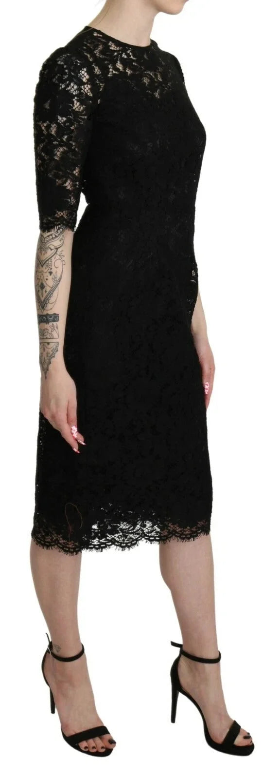 Dolce & Gabbana Black Floral Lace Sheath Knee Length Dress - IT40|S - Dresses