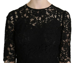 Dolce & Gabbana Black Floral Lace Sheath Knee Length Dress - IT40|S - Dresses