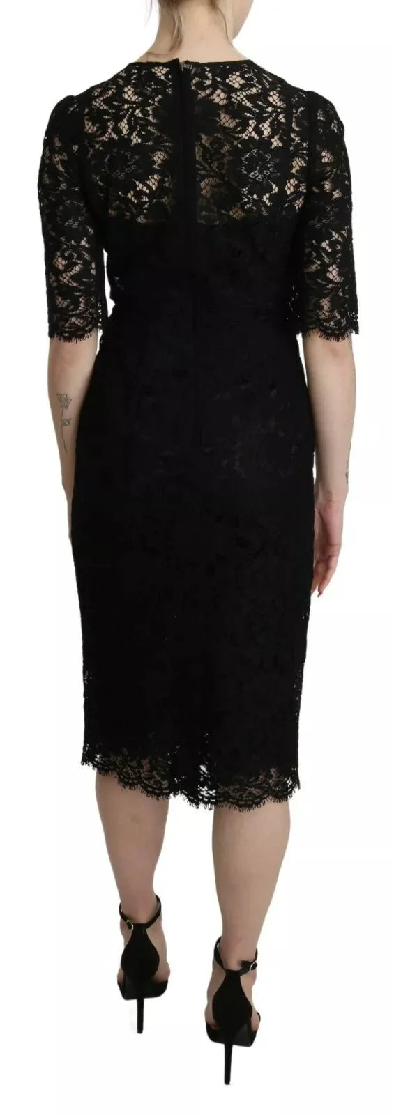 Dolce & Gabbana Black Floral Lace Sheath Knee Length Dress - IT40|S - Dresses