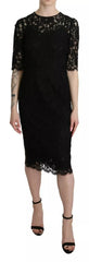 Dolce & Gabbana Black Floral Lace Sheath Knee Length Dress - IT40|S - Dresses