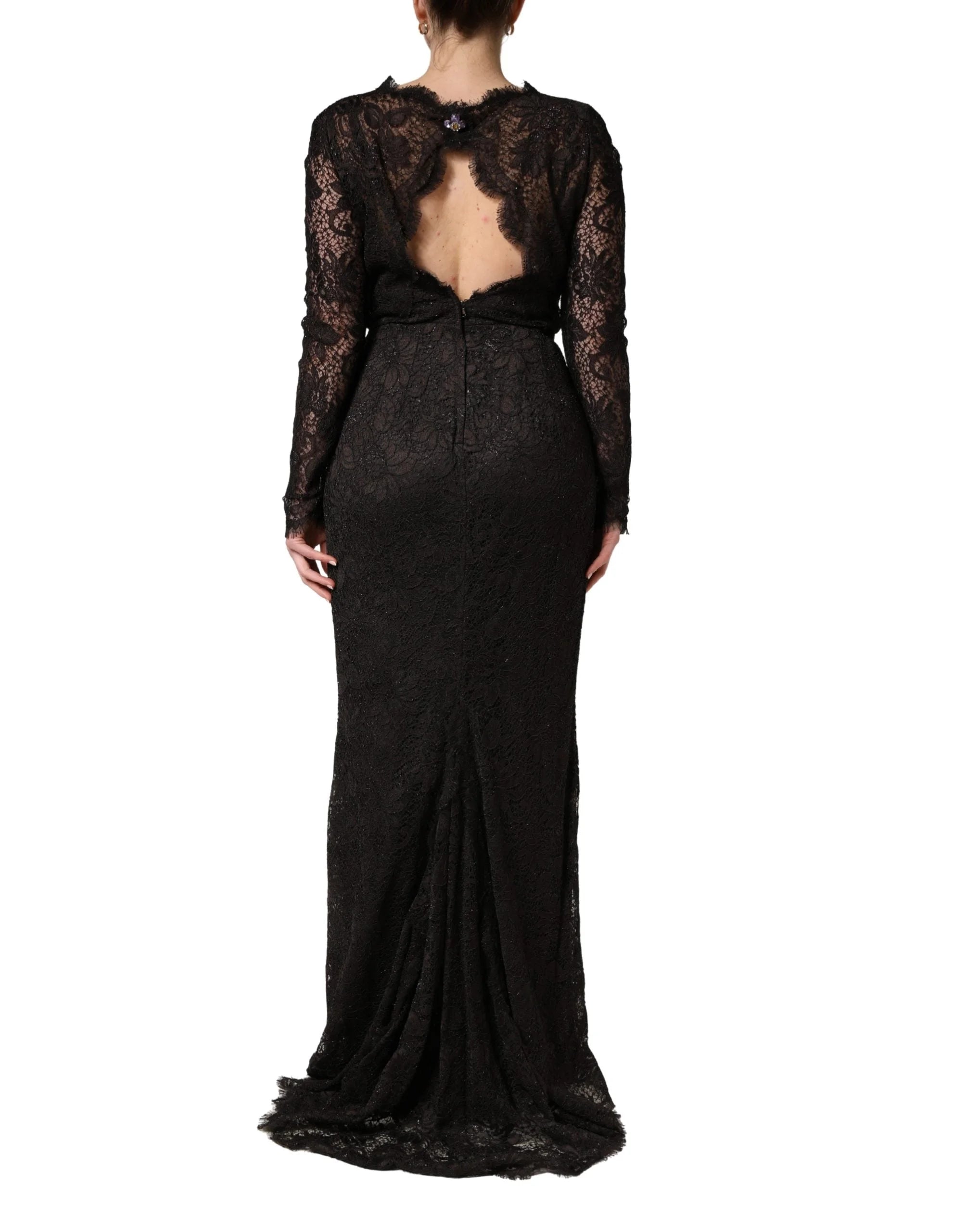 Dolce & Gabbana Black Floral Lace Sheath Long Maxi Dress