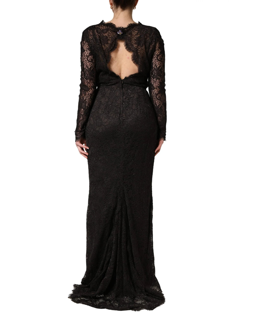 Dolce & Gabbana Black Floral Lace Sheath Long Maxi Dress