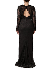 Dolce & Gabbana Black Floral Lace Sheath Long Maxi Dress