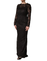 Dolce & Gabbana Black Floral Lace Sheath Long Maxi Dress