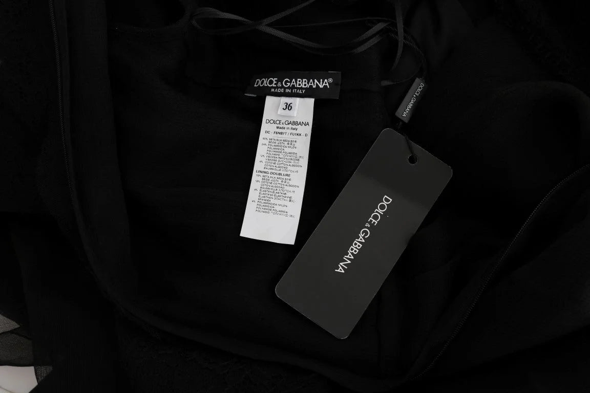 Dolce & Gabbana Black Floral Lace Sheath Silk Dress - IT38|XS - Dresses