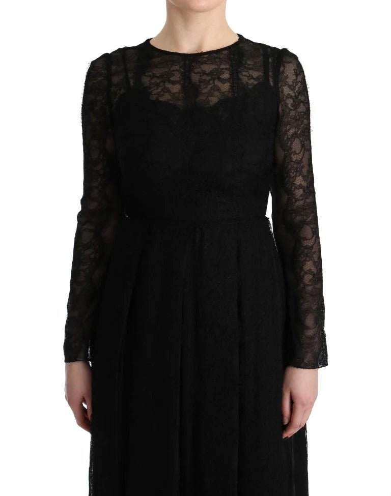 Dolce & Gabbana Black Floral Lace Sheath Silk Dress - IT38|XS - Dresses